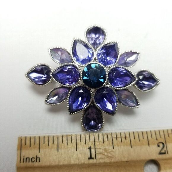 Vintage Liz Claiborne Blue Purple Rhinestone Cluster Starburst Brooch, Estate - Picture 5 of 7